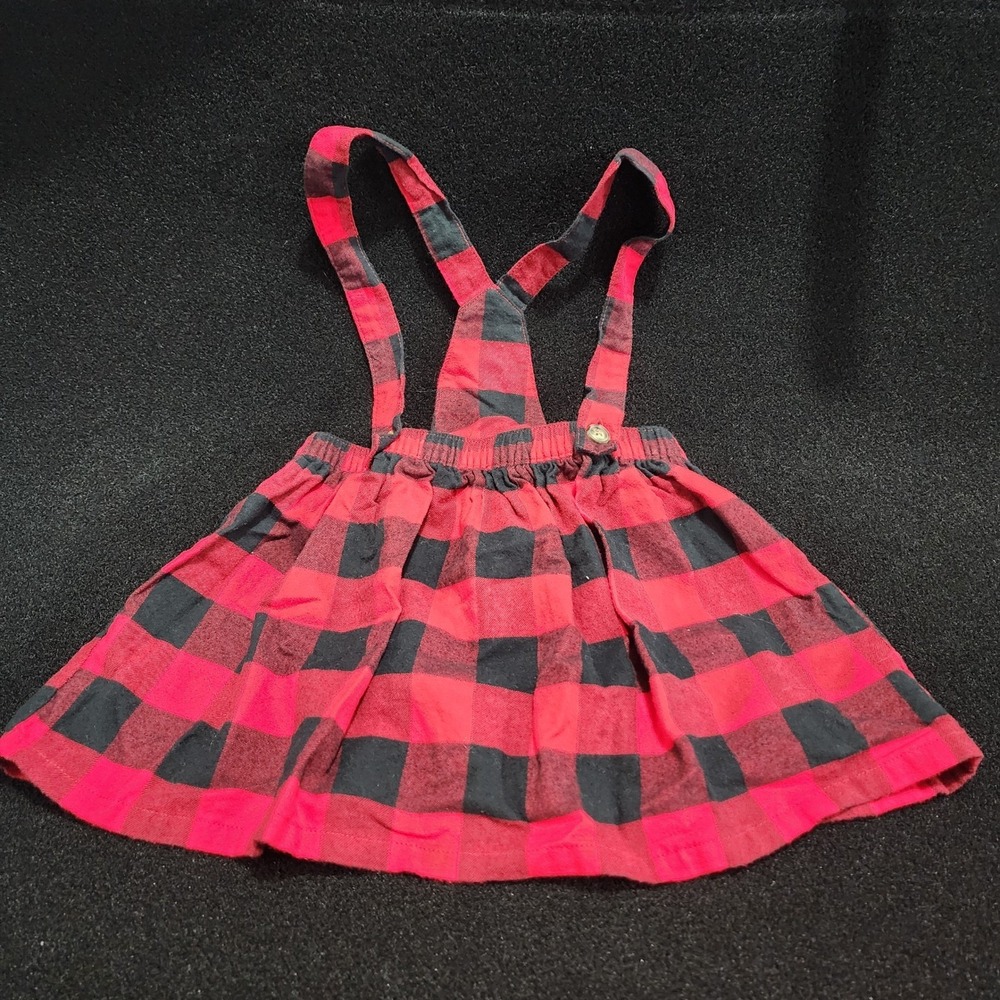 Carters Toddler‎ Girls 2T Red Black Buffalo Plaid Overall Dress Skirt Outfit